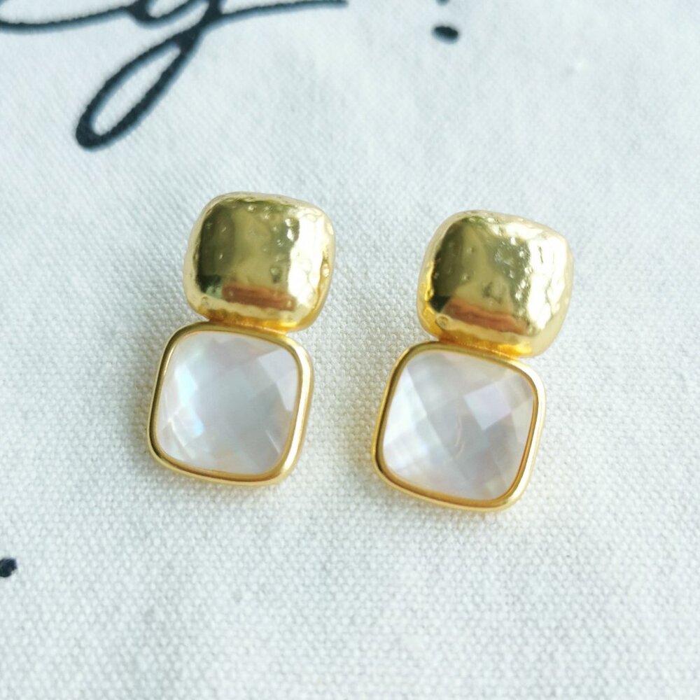 Julie Vos Earrings - Catalina - Clear Crystal Gold